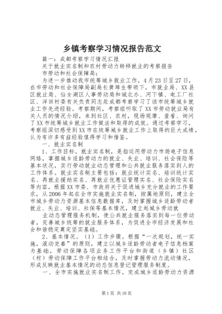乡镇考察学习情况报告范文