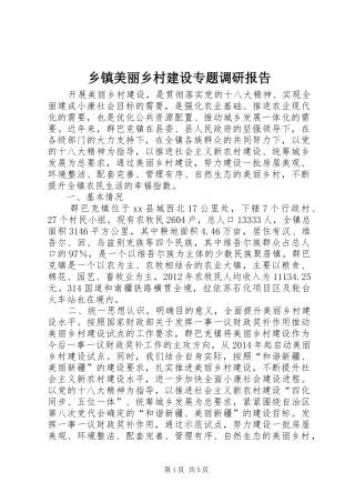 乡镇美丽乡村建设专题调研报告