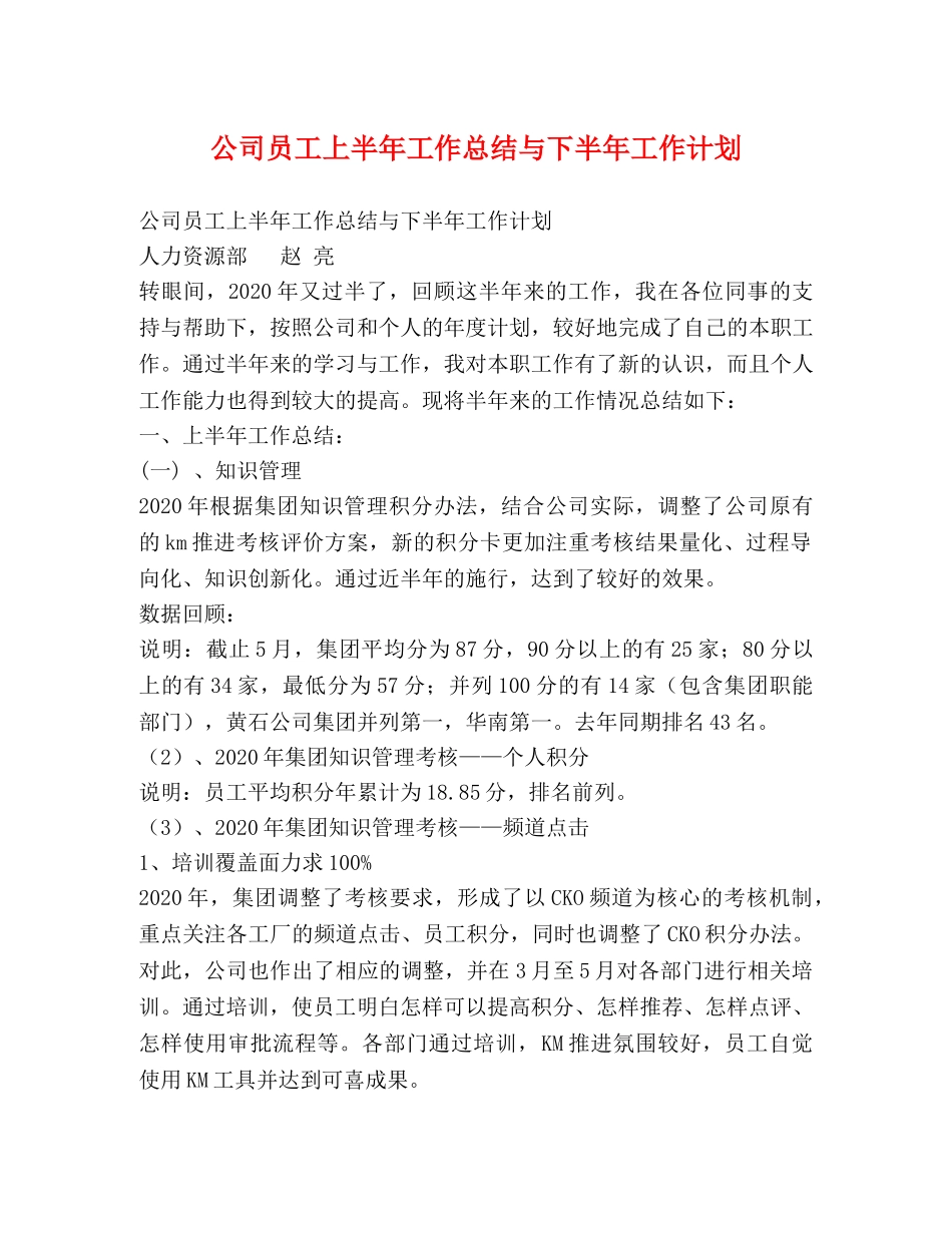 公司员工上半年工作总结与下半年工作计划 _第1页