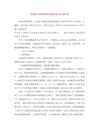 公司员工2020年工作总结及2021年工作计划 