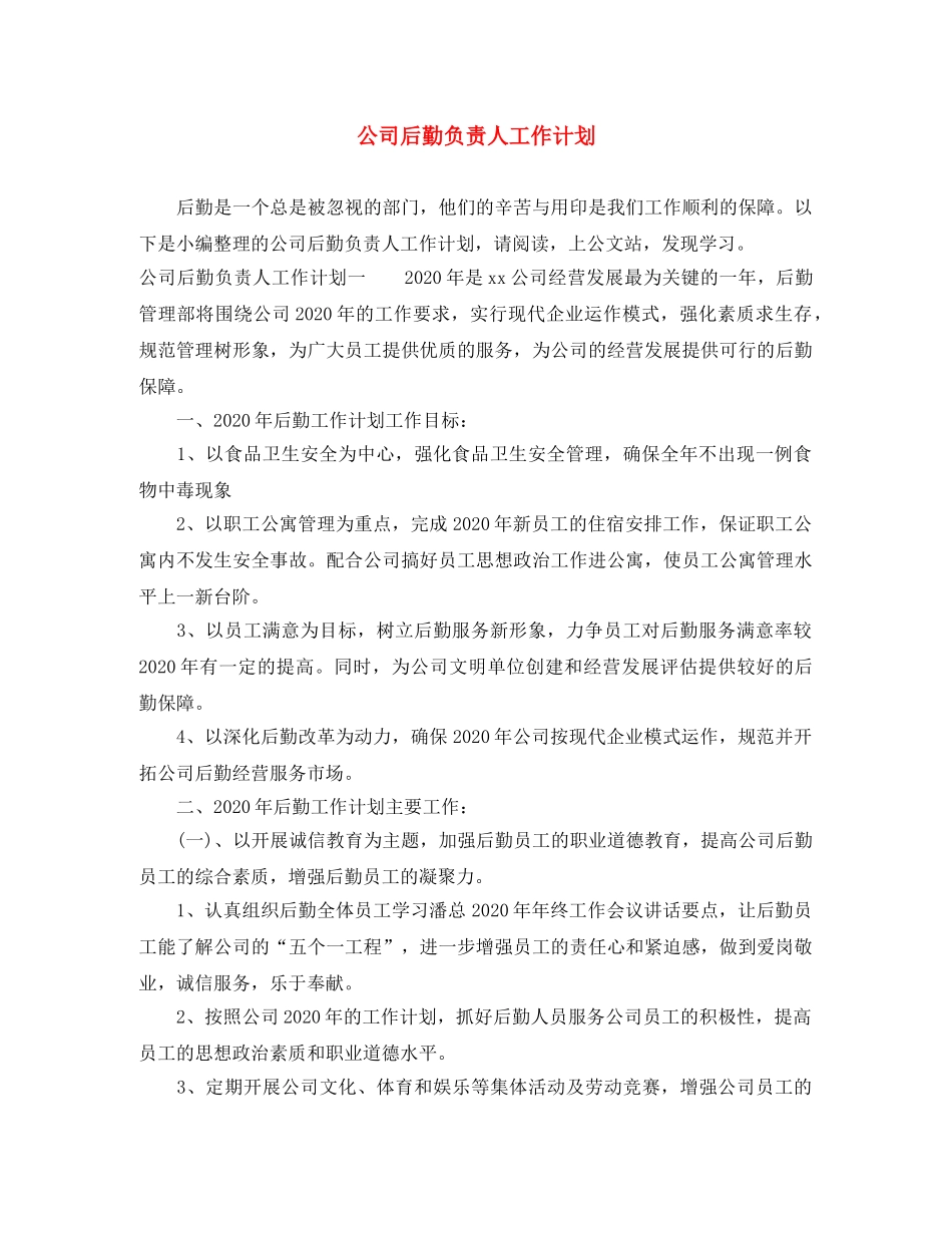 公司后勤负责人工作计划 _第1页