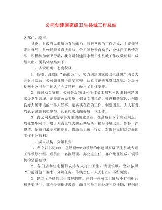 公司创建国家级卫生县城工作总结 