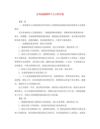 公司出纳明年个人工作计划 