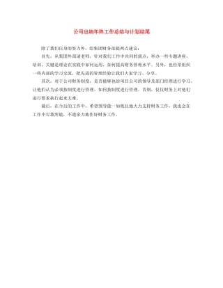 公司出纳年终工作总结与计划结尾 