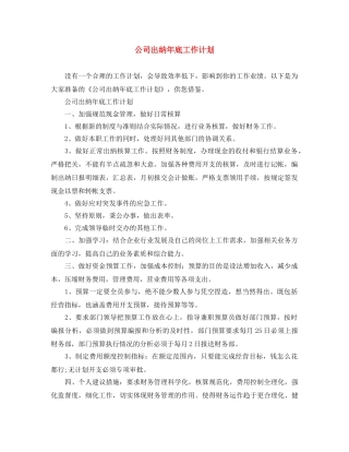 公司出纳年底工作计划 