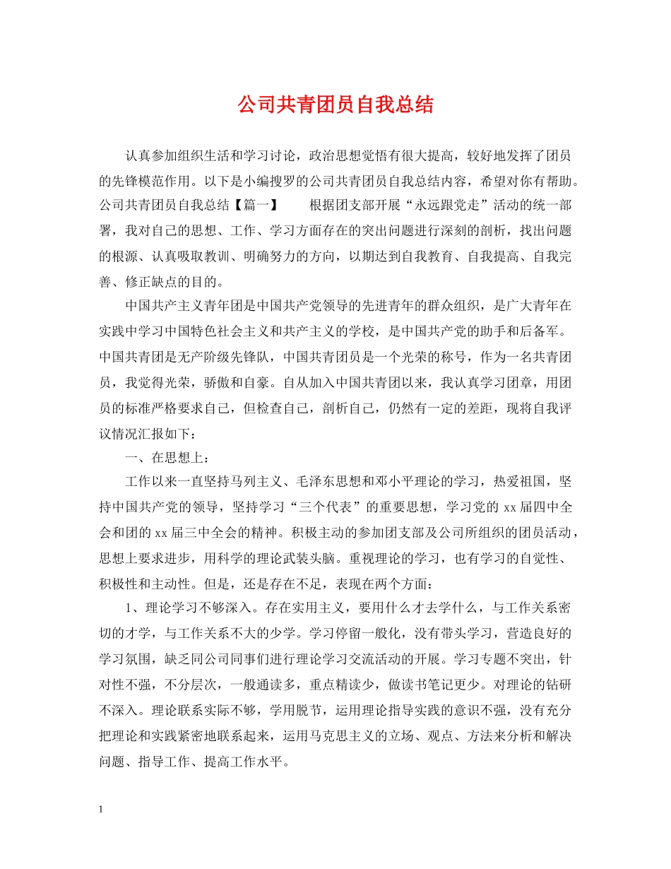 公司共青团员自我总结 _第1页