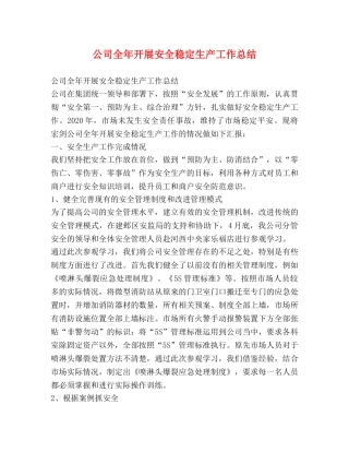 公司全年开展安全稳定生产工作总结 