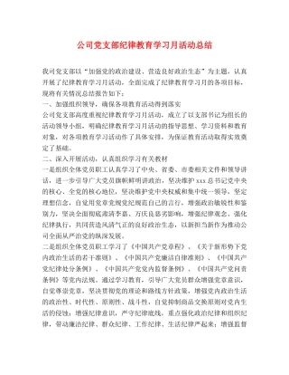 公司党支部纪律教育学习月活动总结 