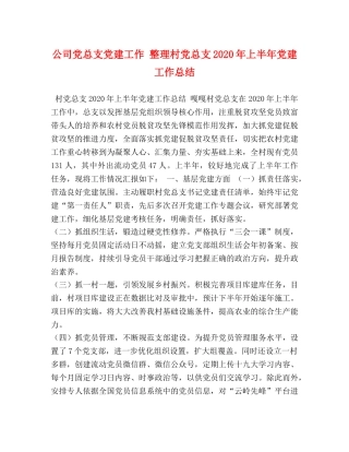 公司党总支党建工作 整理村党总支2020年上半年党建工作总结 