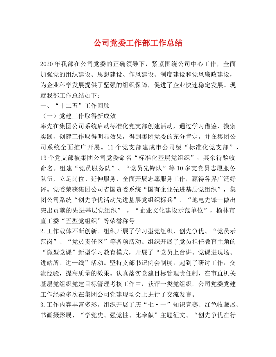 公司党委工作部工作总结 _第1页