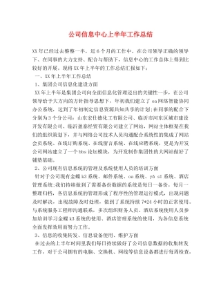 公司信息中心上半年工作总结 