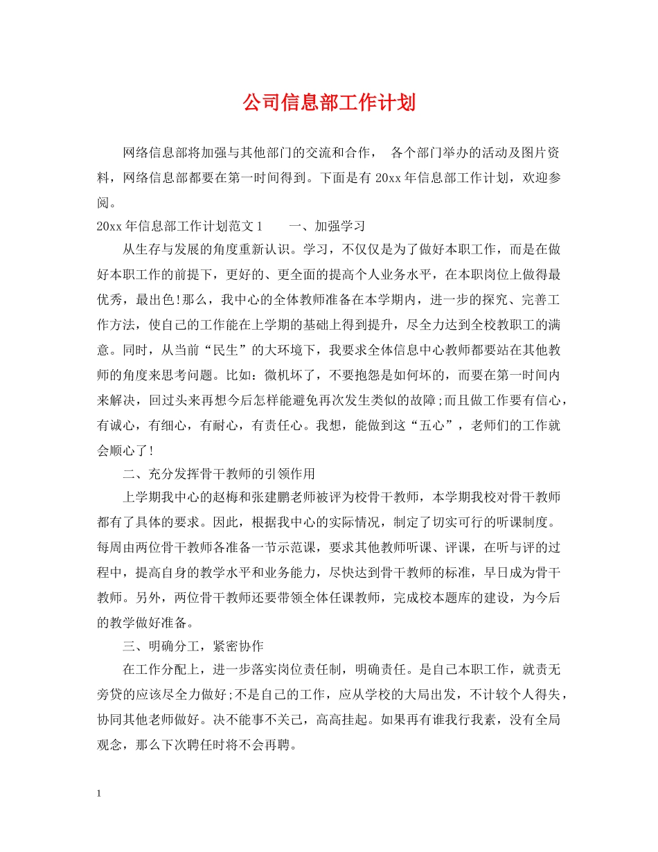 公司信息部工作计划 _第1页