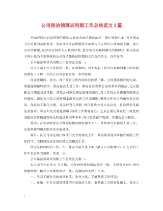 公司保洁领班试用期工作总结范文3篇 