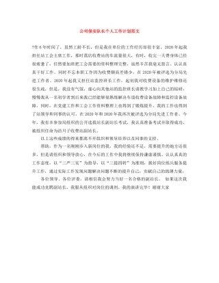 公司保安队长个人工作计划范文 