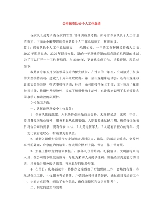 公司保安队长个人工作总结 