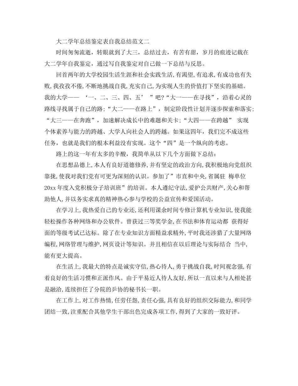 大二学年总结鉴定表自我总结_第2页