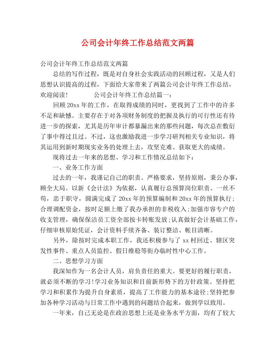 公司会计年终工作总结范文两篇 _第1页
