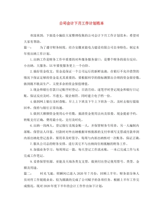 公司会计下月工作计划范本 