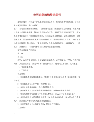 公司企业的融资计划书 