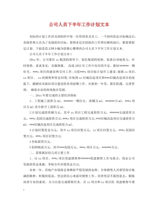 公司人员下半年工作计划文本 