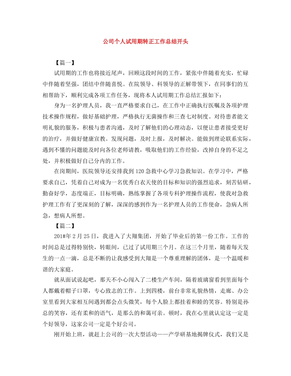 公司个人试用期转正工作总结开头 _第1页