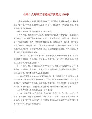 公司个人年终工作总结开头范文100字 