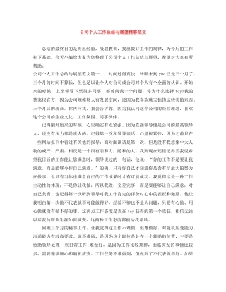 公司个人工作总结与展望精彩范文 
