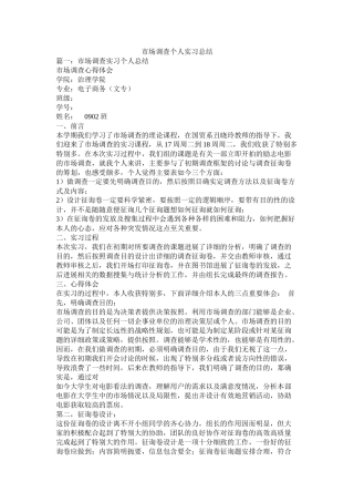 市场调查个人实习总结