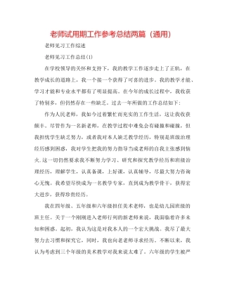 教师试用期工作参考总结两篇（通用）