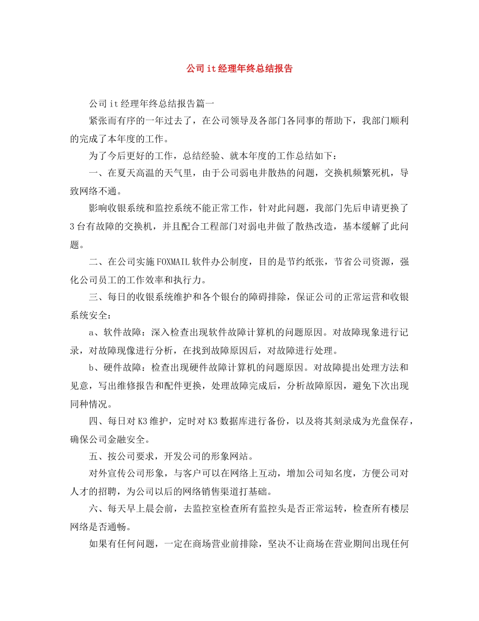 公司it经理年终总结报告 _第1页