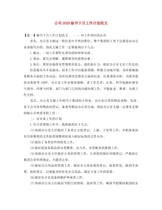 公司2020秘书下月工作计划范文 