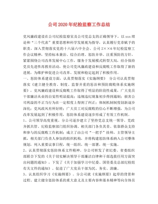 公司2020年纪检监察工作总结 