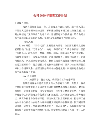 公司2020年禁毒工作计划 