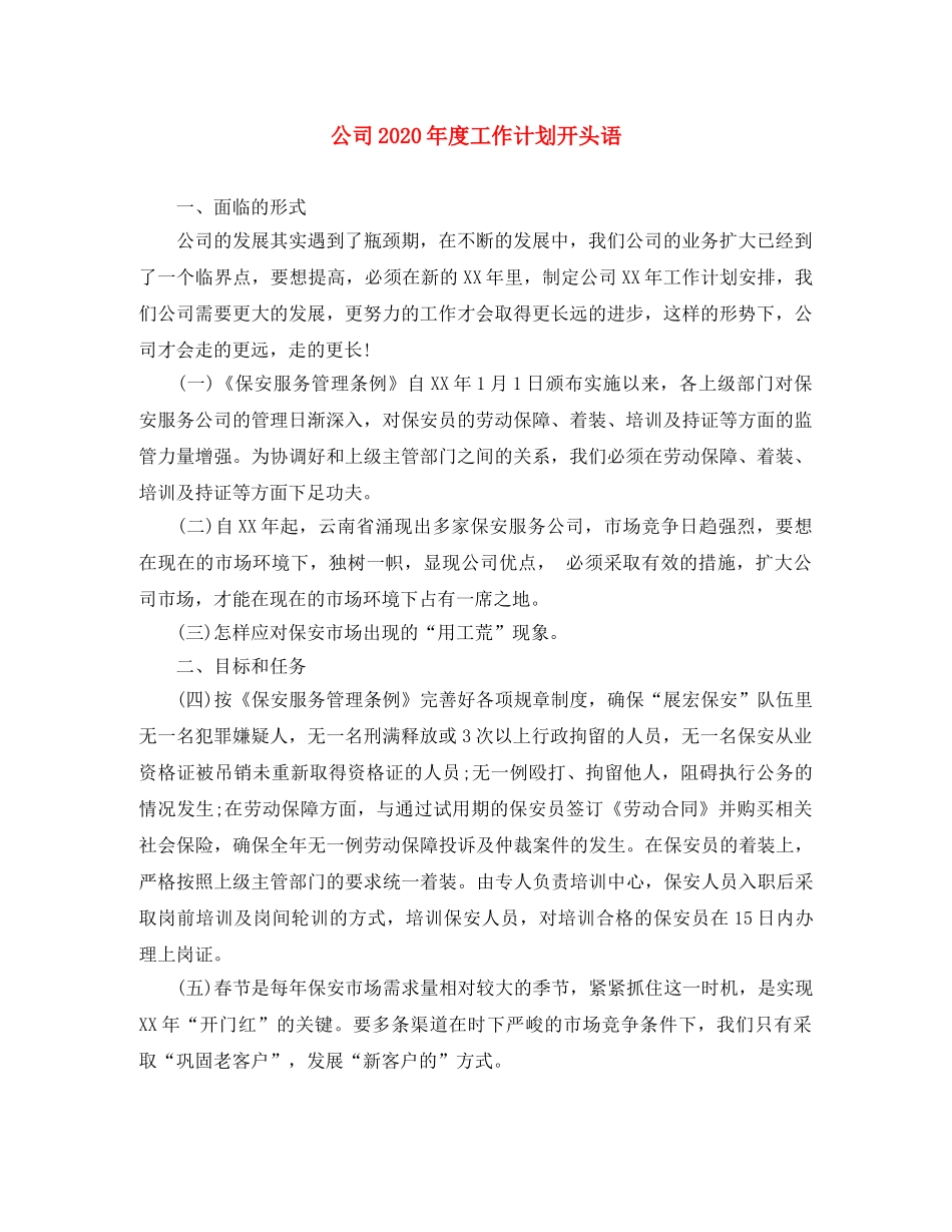公司2020年度工作计划开头语 _第1页