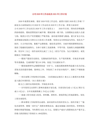 公司2020年工作总结及2021年工作计划 
