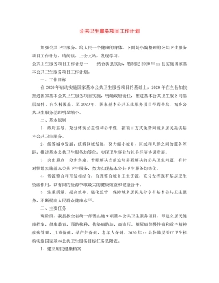 公共卫生服务项目工作计划 