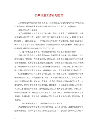 公共卫生工作计划范文 