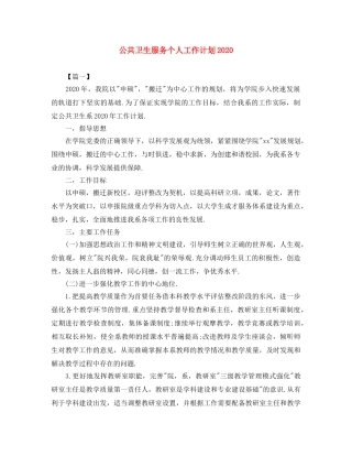 公共卫生服务个人工作计划2020 