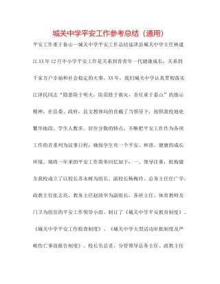城关安全工作参考总结（通用）