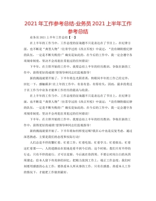 2021年工作参考总结业务员上半年工作参考总结