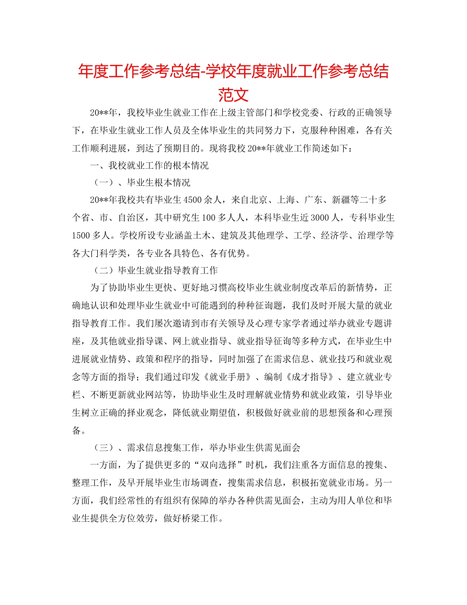 2021年度工作参考总结学校年度就业工作参考总结范文_第1页