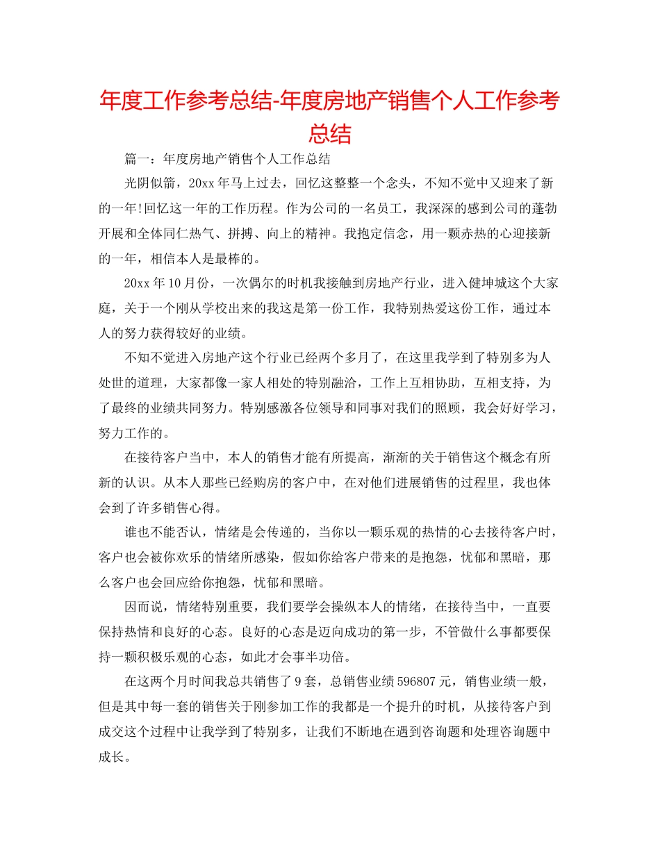 2021年度工作参考总结年度房地产销售个人工作参考总结_第1页
