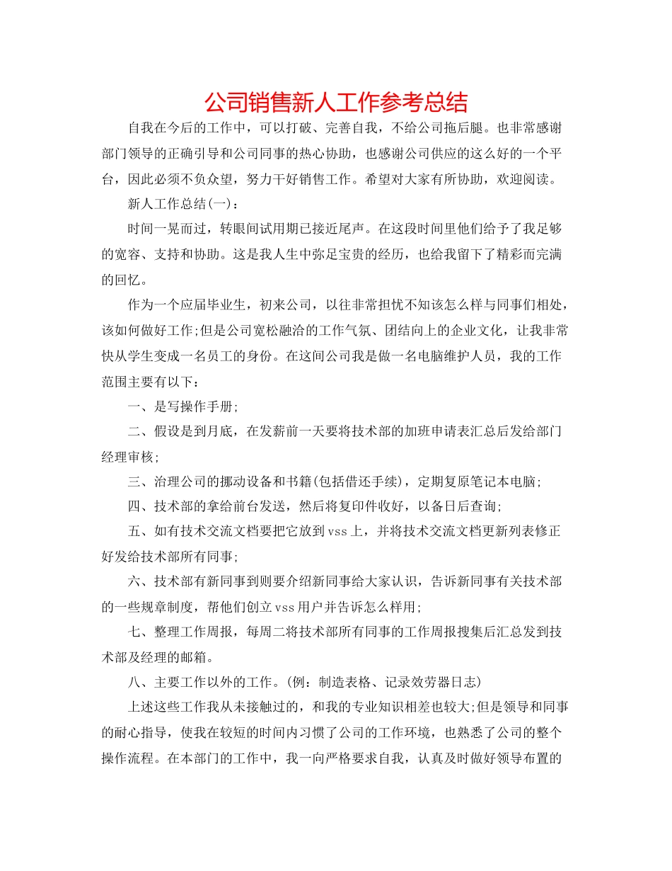公司销售新人工作参考总结_第1页