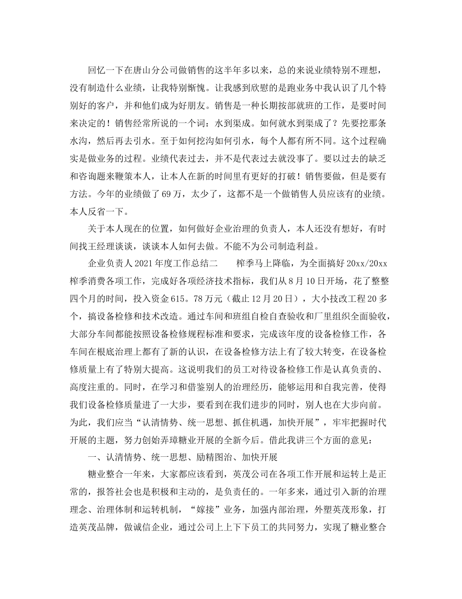 2021年度工作参考总结企业负责人年度工作参考总结_第2页