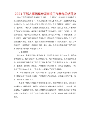 干部人事档案专项审核工作参考总结范文