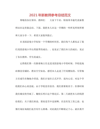 2021年新教师参考总结范文