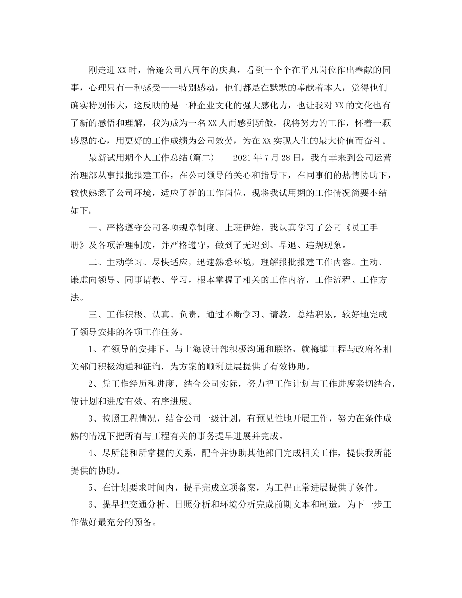 2021年工作参考总结试用期个人工作参考总结精选范本_第2页