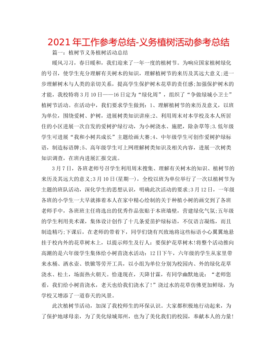 2021年工作参考总结义务植树活动参考总结_第1页