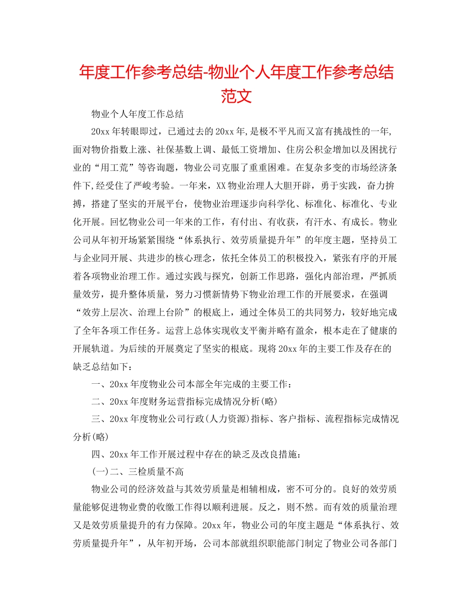 2021年度工作参考总结物业个人年度工作参考总结范文_第1页