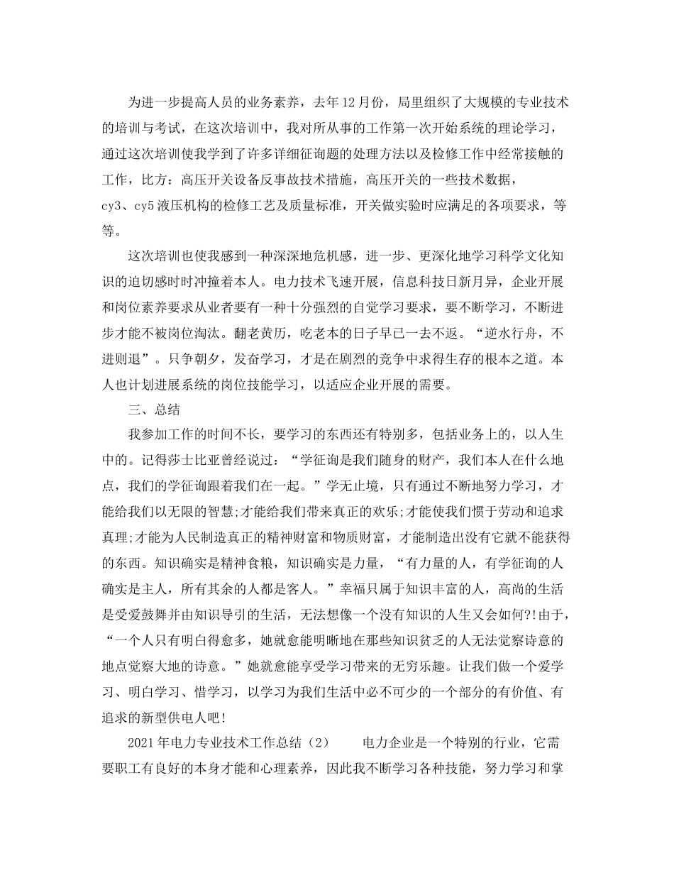 2021年电力专业技术工作参考总结_第2页